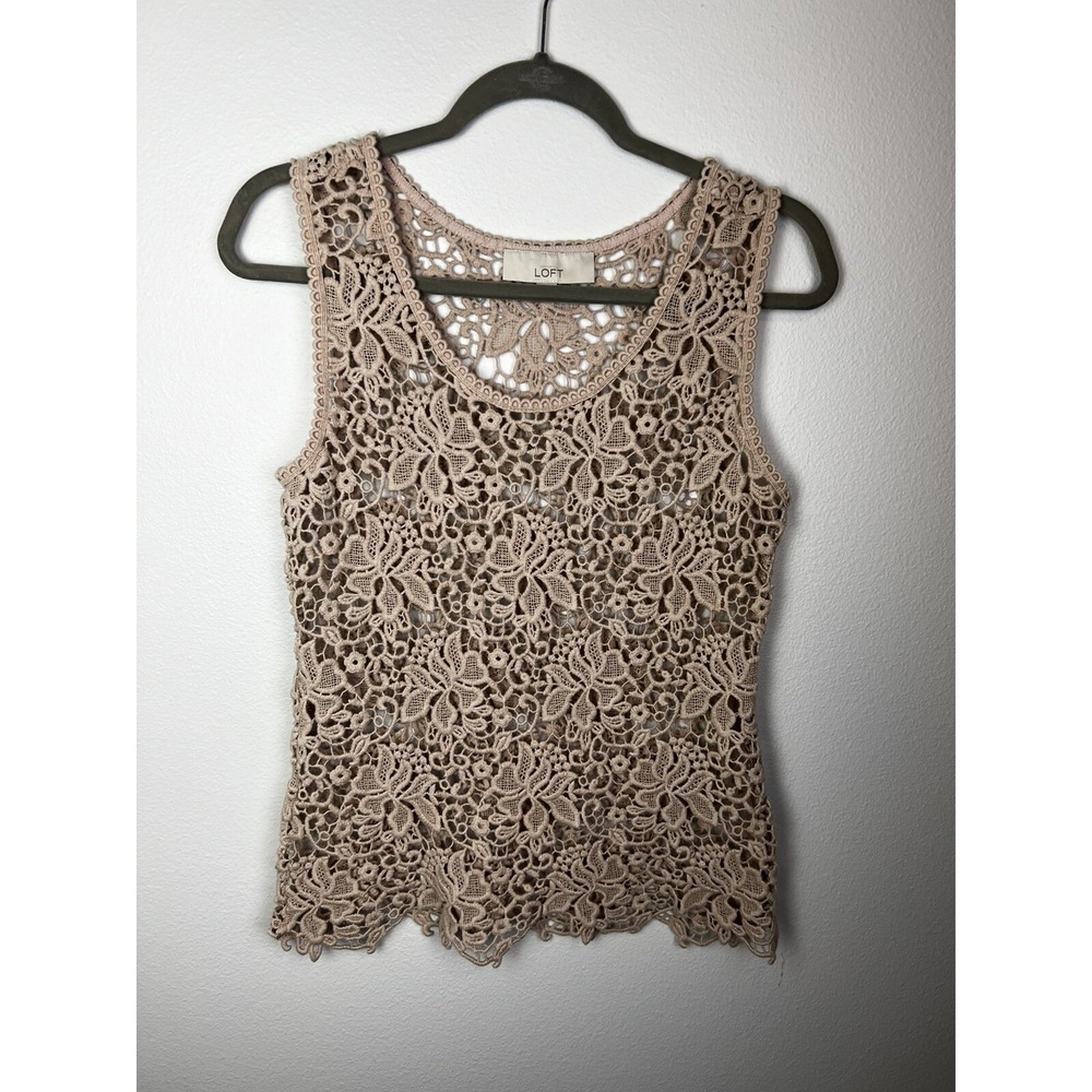 LOFT Blush Beige Eyelet Lace Crochet Floral Sleeveless Tank Top Small